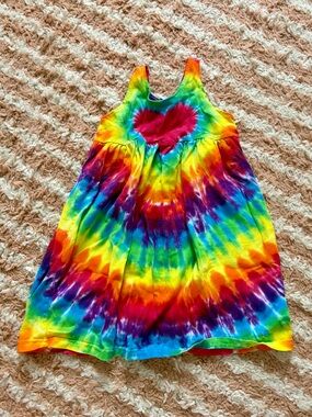 Rainbow Tie-Dye Tank Dress with Heart